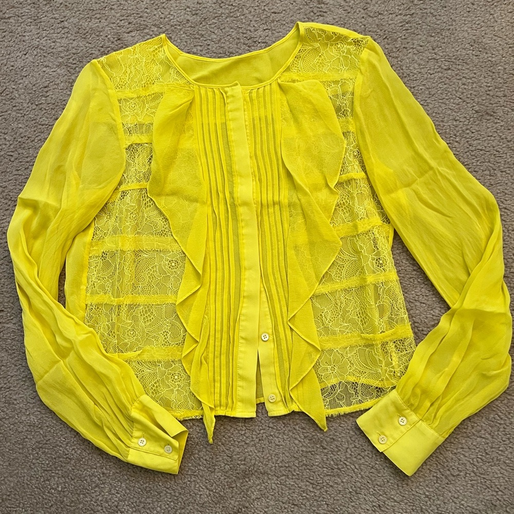 BCBG  MAXAZRIA ORGANZA NEON YELLOW BLOUSE